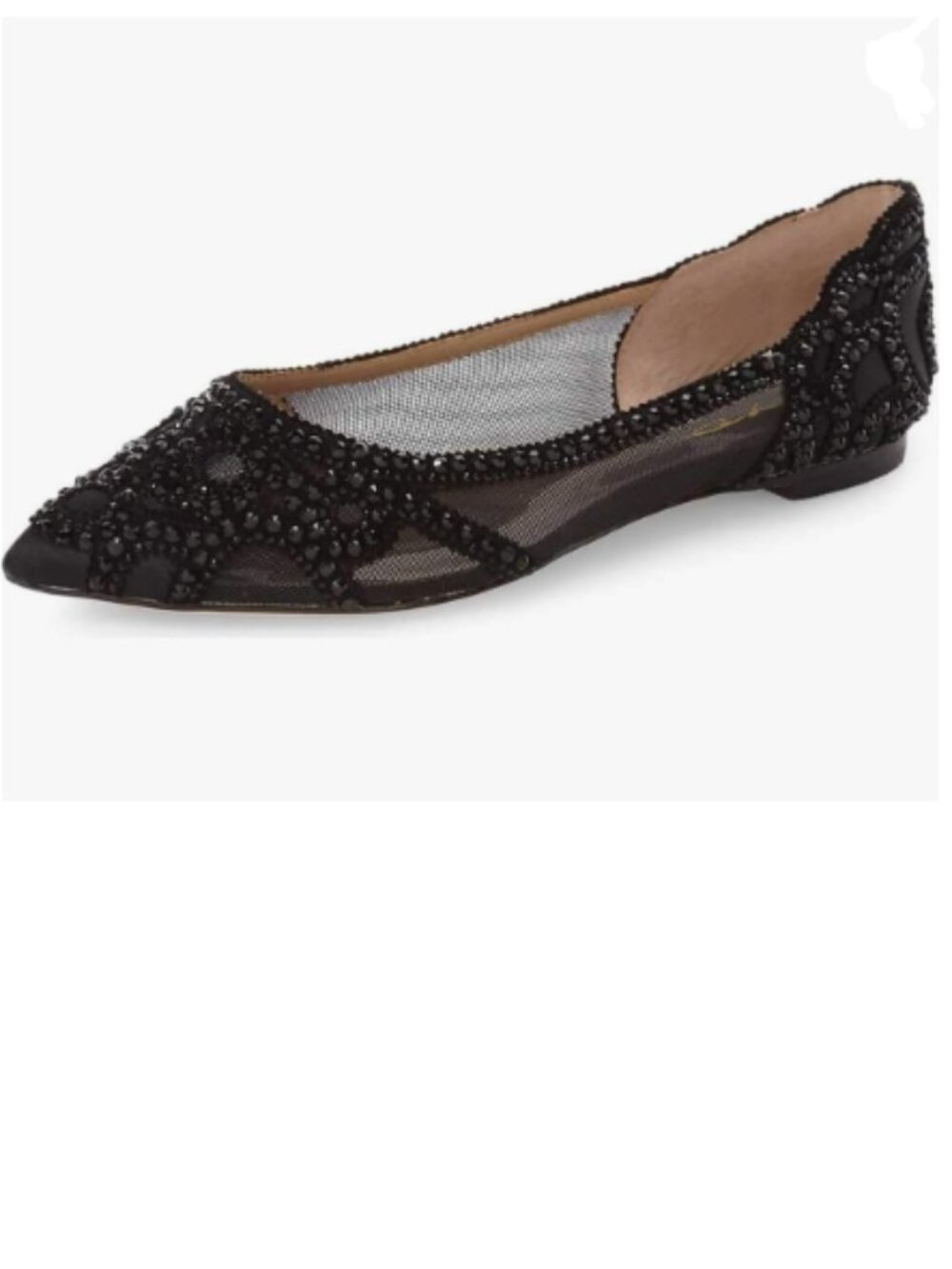 XYD Black Pointed Toe Rhinestone Flats Mesh Slip-on Crystals Wedding Bride Shoes